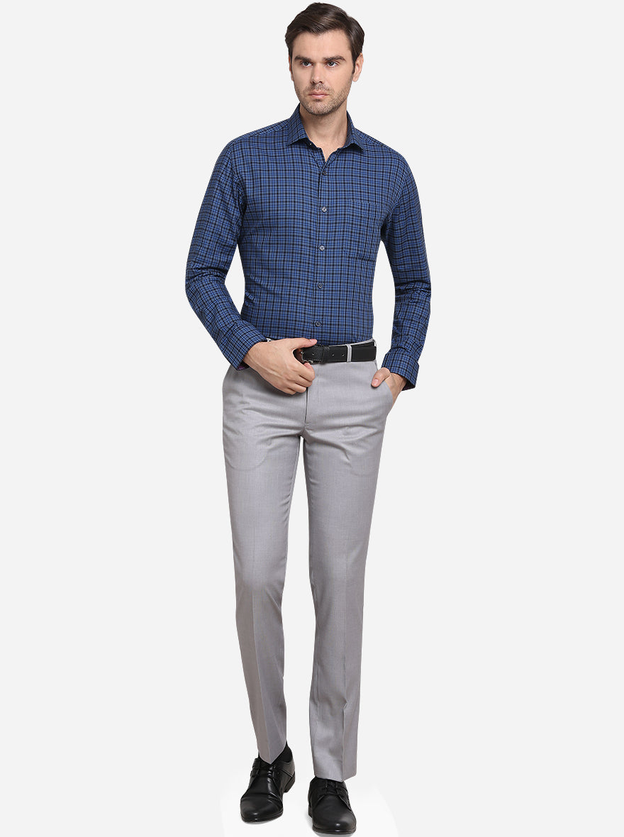 Teal Blue & Black Checked Slim Fit Formal Shirt  | JadeBlue