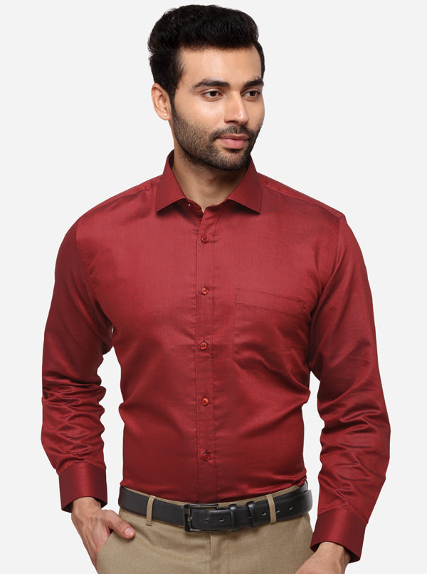 Red Solid Regular Fit Formal Shirt | Greenfibre