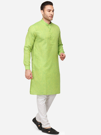 Lemon Green Self Textured Regular Fit Modi Kurta | JadeBlue