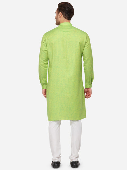 Lemon Green Self Textured Regular Fit Modi Kurta | JadeBlue