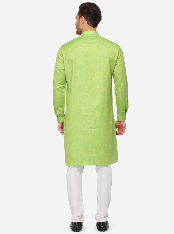 Lemon Green Self Textured Regular Fit Modi Kurta | JadeBlue