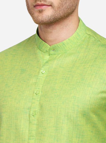 Lemon Green Self Textured Regular Fit Modi Kurta | JadeBlue