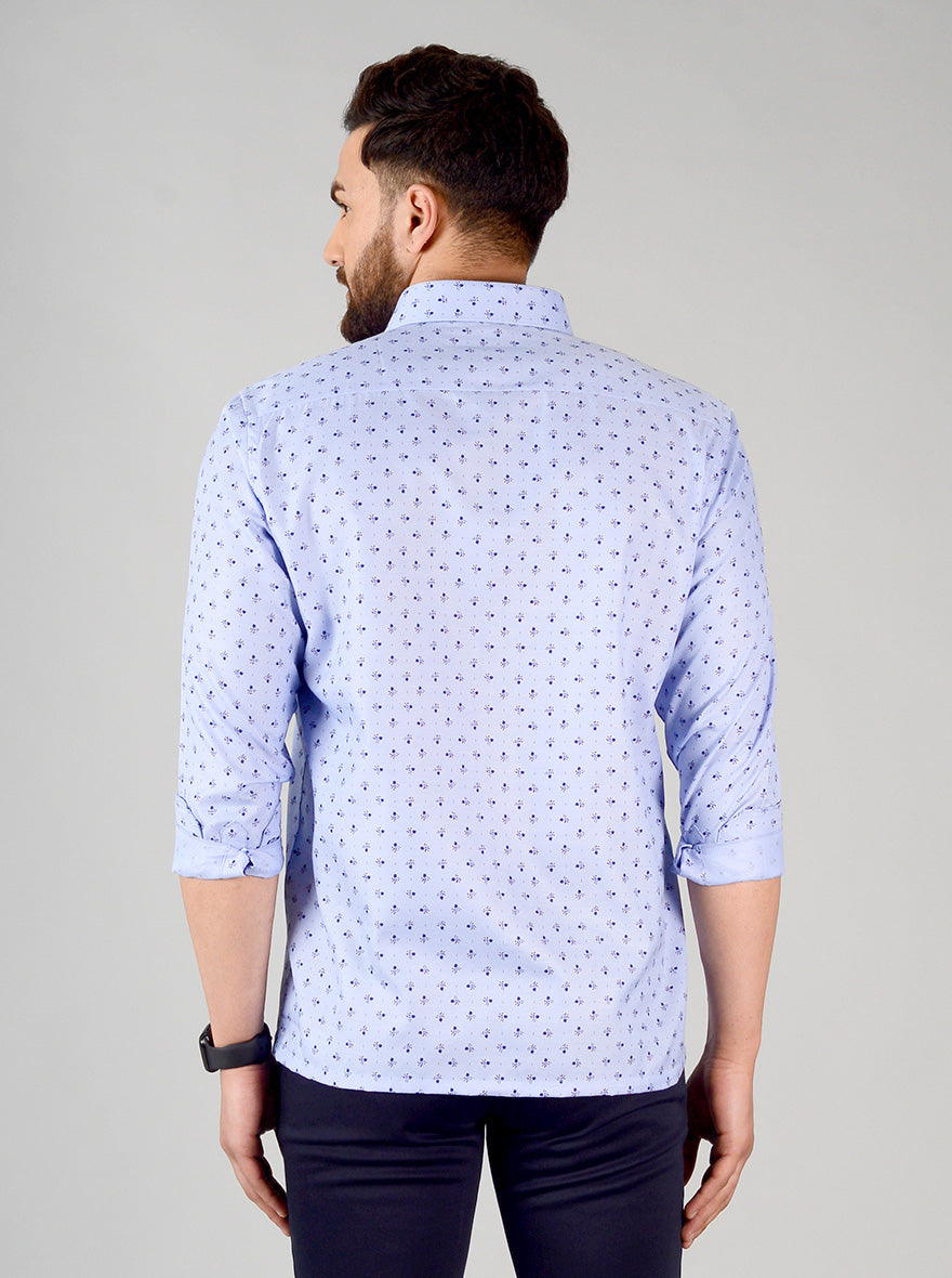 Blue Printed Regular Fit Formal Shirt | Greenfibre