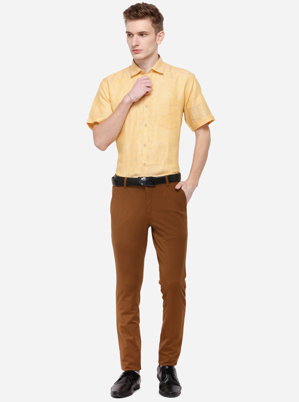 Lemon Yellow Printed Slim Fit Party Wear Shirt | JadeBlue