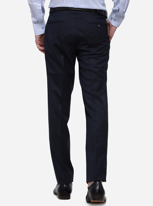 Navy Blue Solid Slim Fit Formal Trouser | Metal