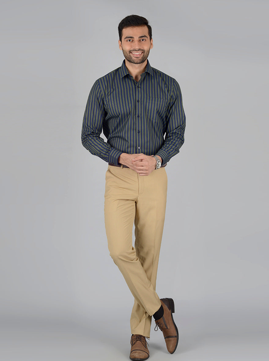 Blue & Grey Striped Regular Fit Formal Shirt | Greenfibre