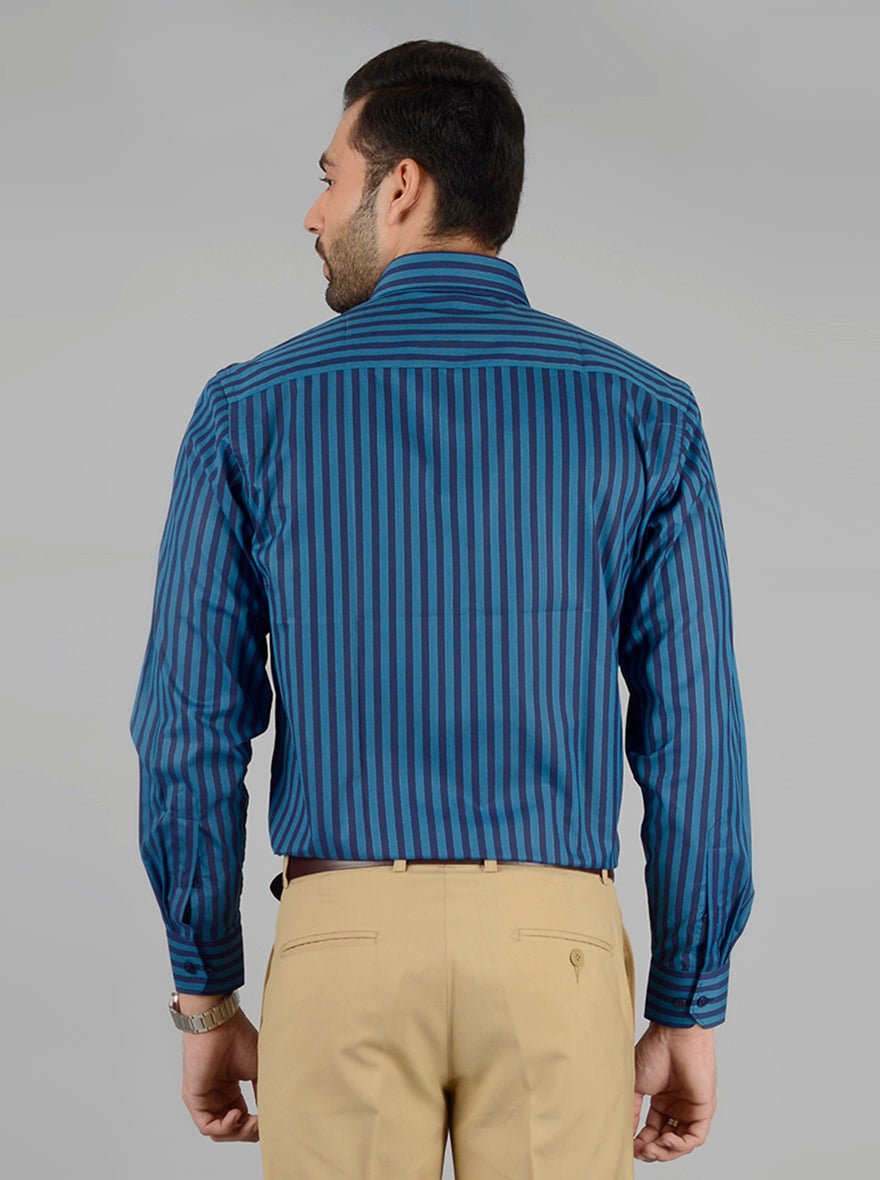 Ocean Blue Striped Regular Fit Formal Shirt | Greenfibre