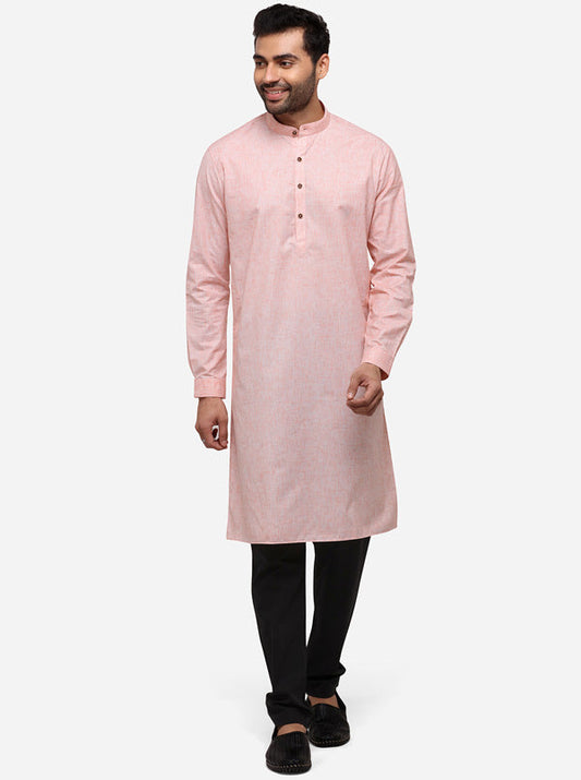 Pink Self Textured Regular Fit Modi Kurta | JadeBlue