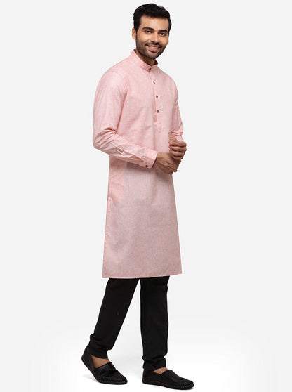 Pink Self Textured Regular Fit Modi Kurta | JadeBlue