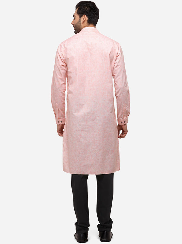 Pink Self Textured Regular Fit Modi Kurta | JadeBlue