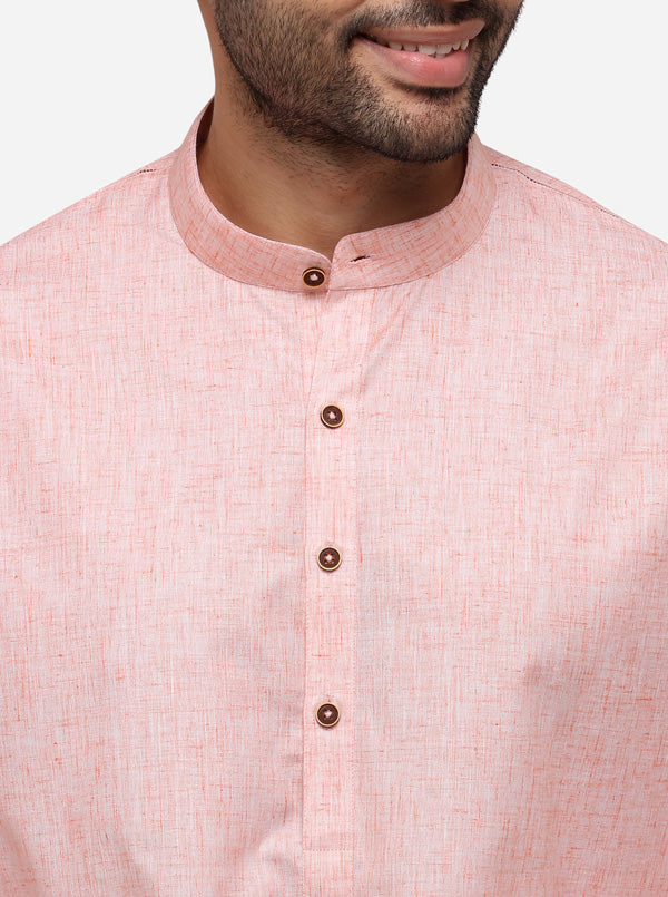 Pink Self Textured Regular Fit Modi Kurta | JadeBlue