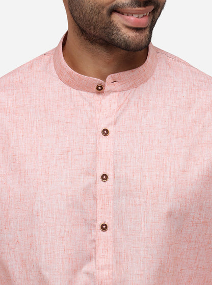 Pink Self Textured Regular Fit Modi Kurta | JadeBlue