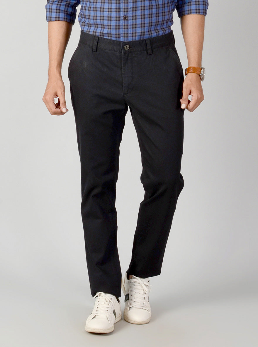 Black Self Textured Slim Fit Casual Trouser | JB Sport