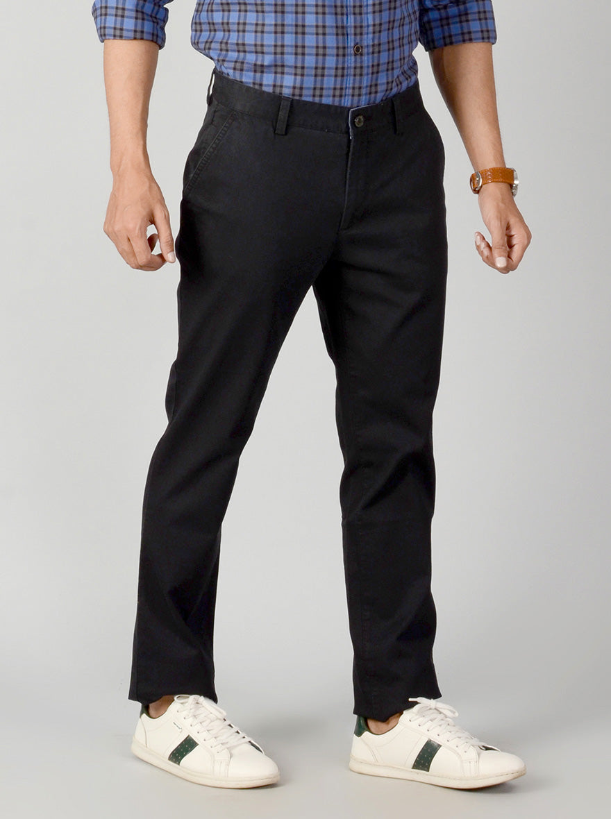 Black Self Textured Slim Fit Casual Trouser | JB Sport