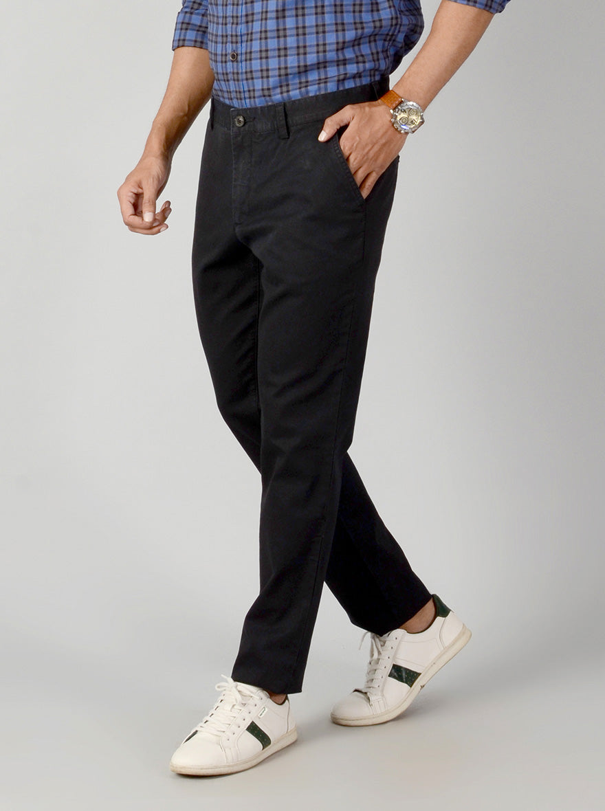 Black Self Textured Slim Fit Casual Trouser | JB Sport