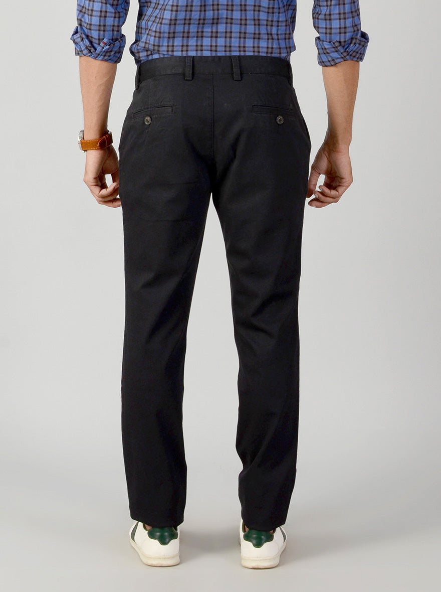 Black Self Textured Slim Fit Casual Trouser | JB Sport