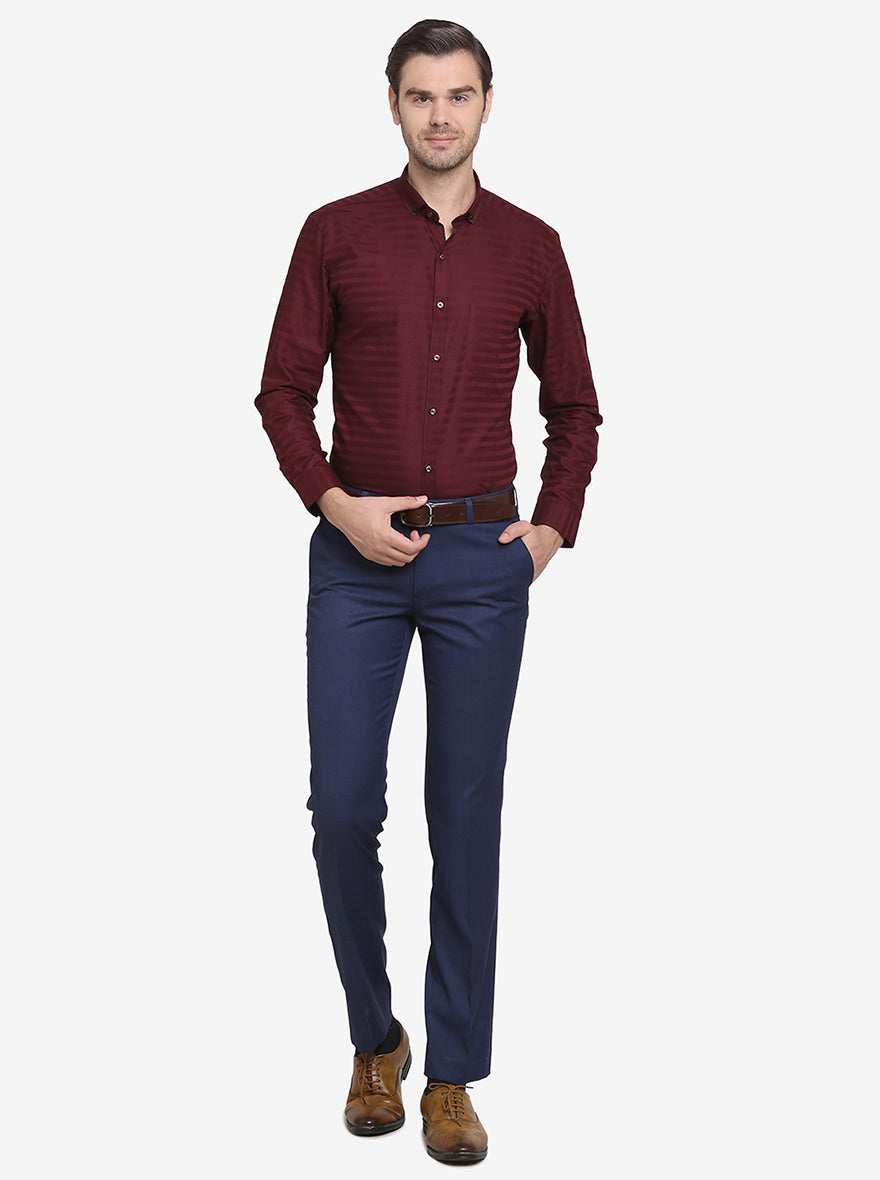 Maroon Striped Slim Fit Party Wear Shirt  | Greenfibre