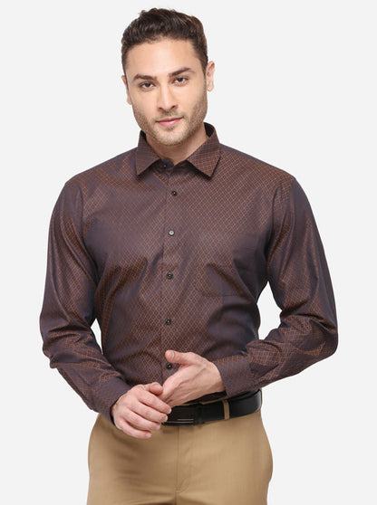Coffee Striped Regular Fit Formal Shirt | Greenfibre