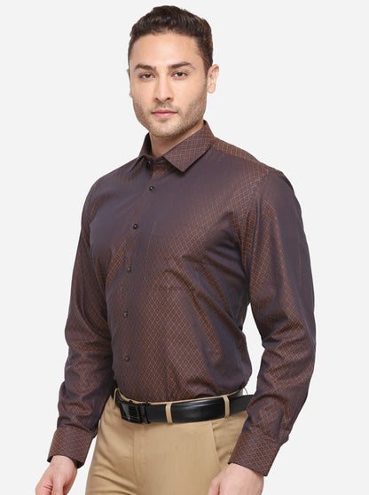 Coffee Striped Regular Fit Formal Shirt | Greenfibre