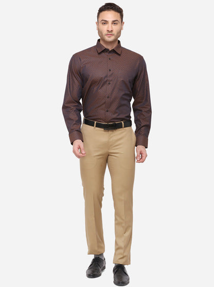 Coffee Striped Regular Fit Formal Shirt | Greenfibre