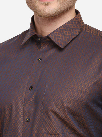 Coffee Striped Regular Fit Formal Shirt | Greenfibre