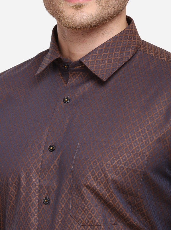 Coffee Striped Regular Fit Formal Shirt | Greenfibre