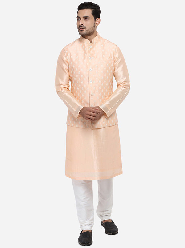 Peach Kurta Set with Peach Bandhgala Jacket | Siddhesh Chauhan