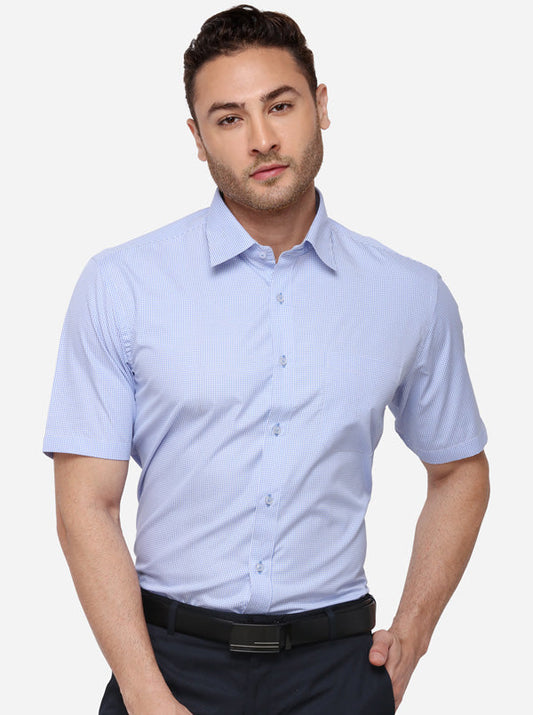 White & Sky Blue Checked Regular Fit Formal Shirt | Greenfibre