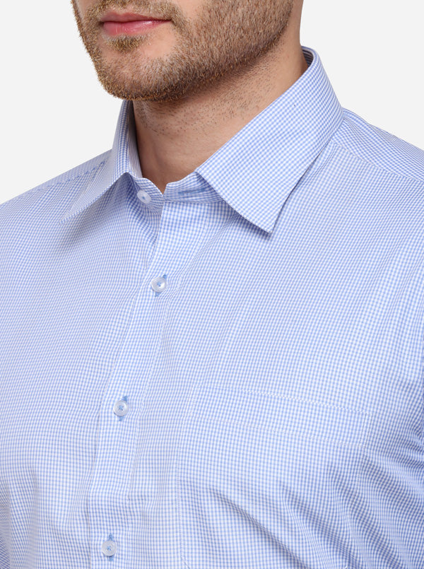 White & Sky Blue Checked Regular Fit Formal Shirt | Greenfibre