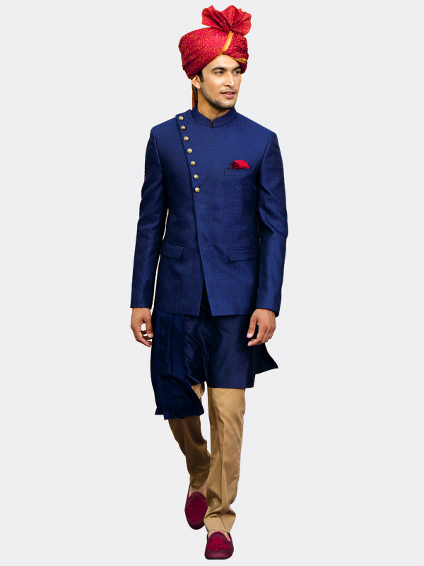 Blue Textured Jodhpuri Suit