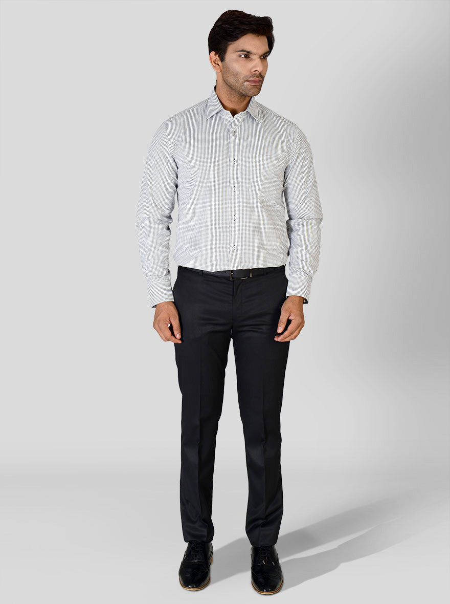 White & Grey Checked Regular Fit Formal Shirt | Greenfibre