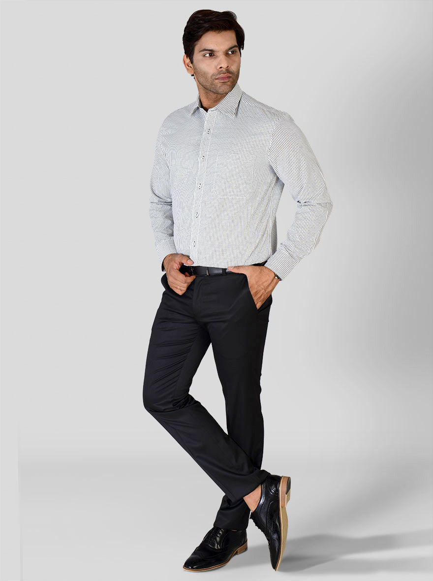 White & Grey Checked Regular Fit Formal Shirt | Greenfibre