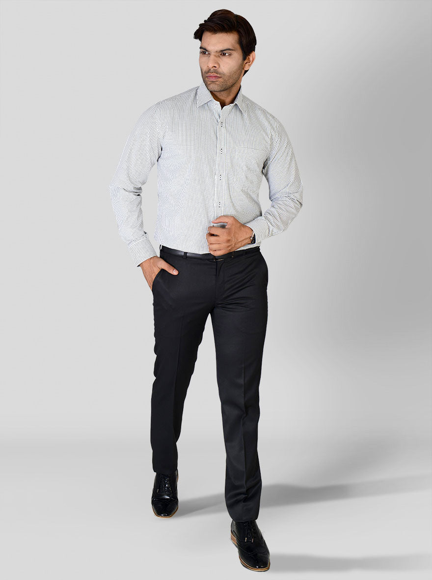 White & Grey Checked Regular Fit Formal Shirt | Greenfibre