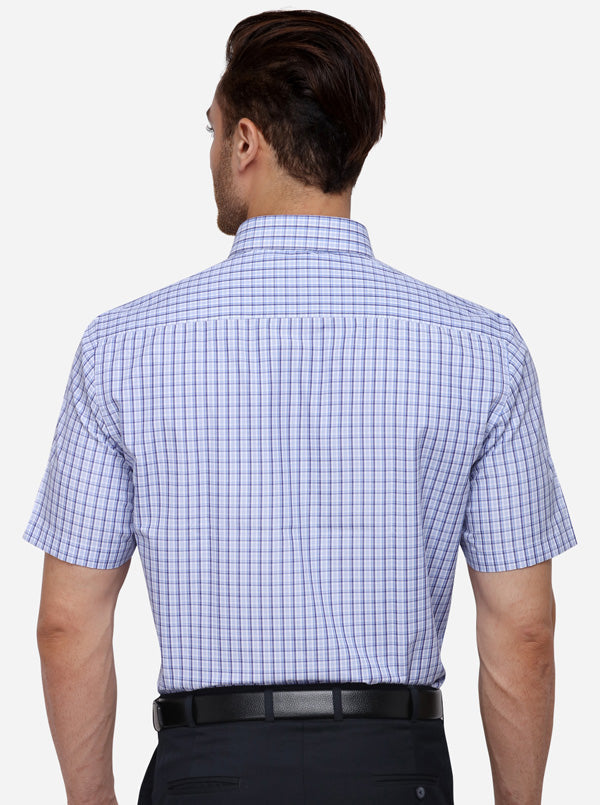 Navy Blue Checked Regular Fit Formal Shirt | Greenfibre