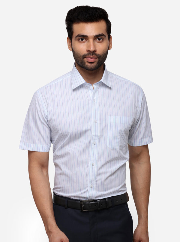 White & Blue Striped Regular Fit Formal Shirt | JadeBlue