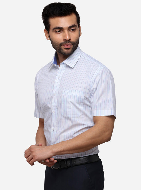 White & Blue Striped Regular Fit Formal Shirt | JadeBlue