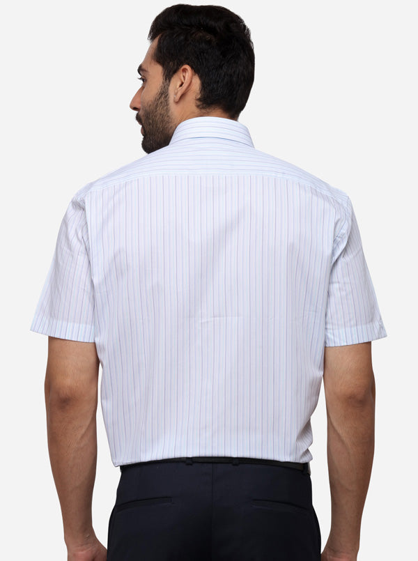 White & Blue Striped Regular Fit Formal Shirt | JadeBlue