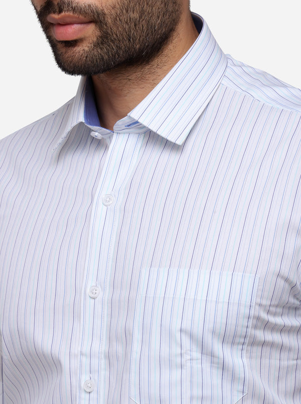 White & Blue Striped Regular Fit Formal Shirt | JadeBlue