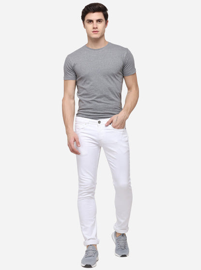 White Narrow Fit Solid Jeans | Greenfibre