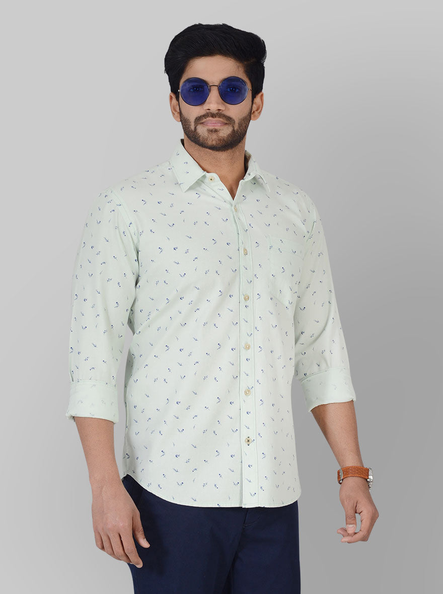 Pastel Green Printed Tailored Fit Casual Shirt | JB Sport