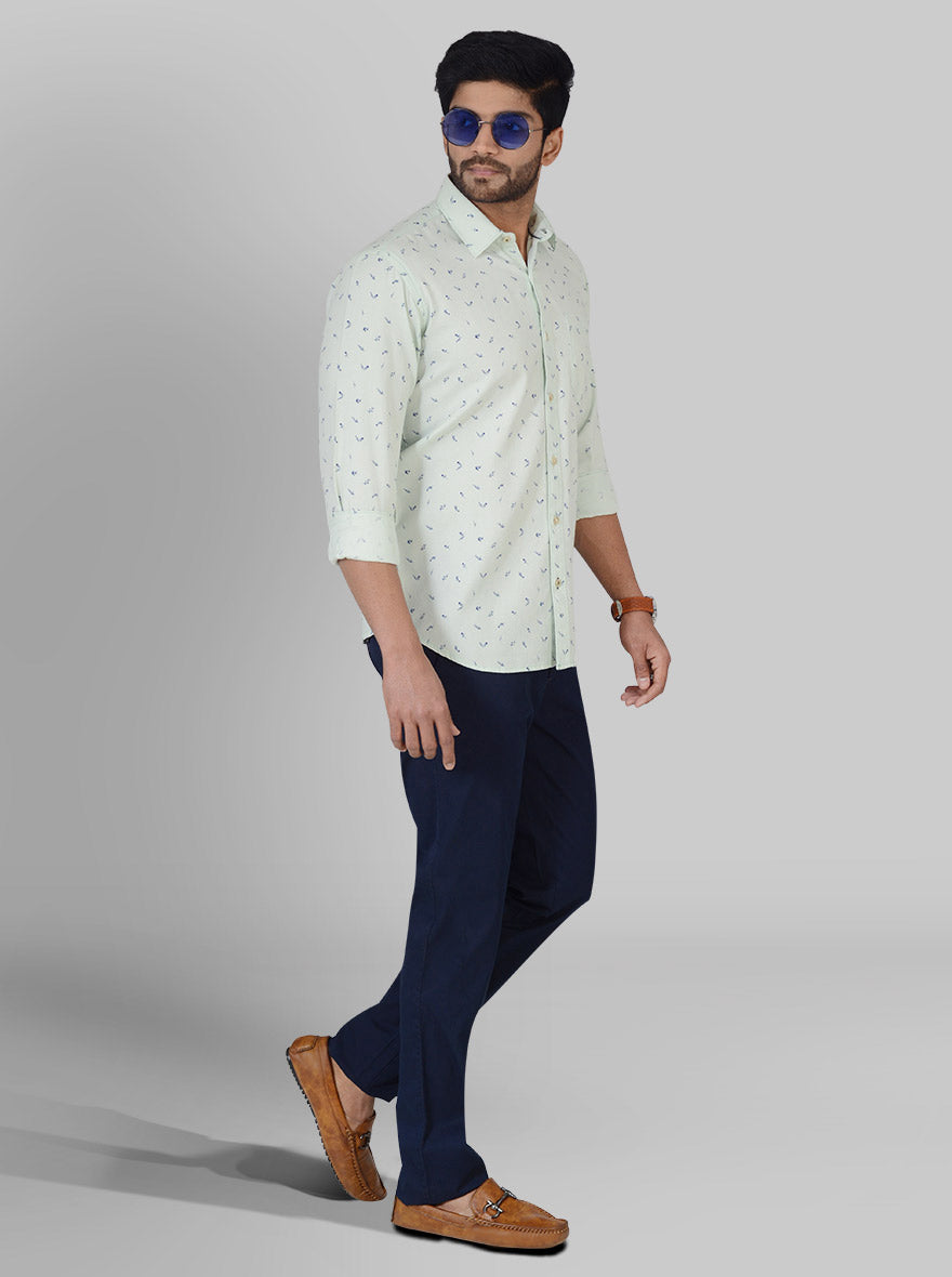 Pastel Green Printed Tailored Fit Casual Shirt | JB Sport