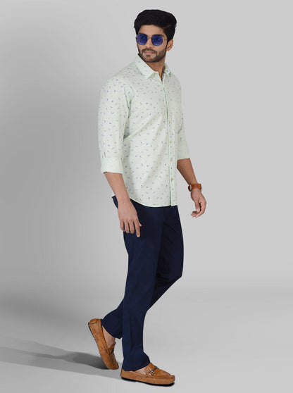 Pastel Green Printed Tailored Fit Casual Shirt | JB Sport