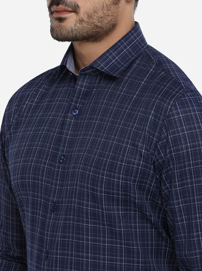 Dark Blue Checked Regular Fit Formal Shirt | Greenfibre