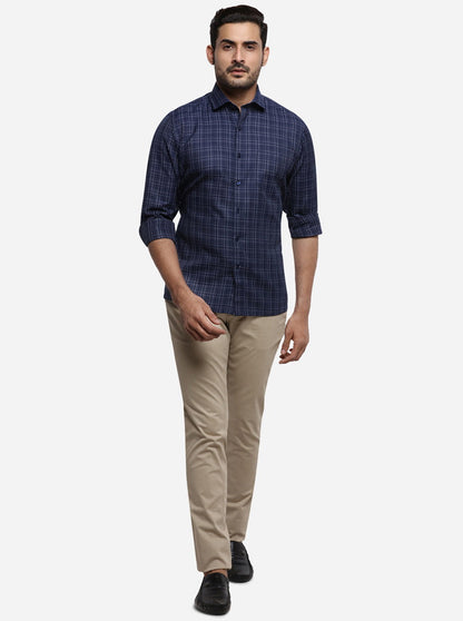 Dark Blue Checked Regular Fit Formal Shirt | Greenfibre