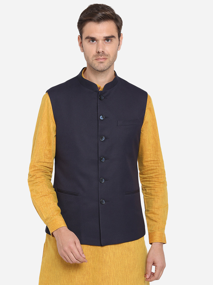 Navy Blue Bandhgala Jacket | Greenfibre