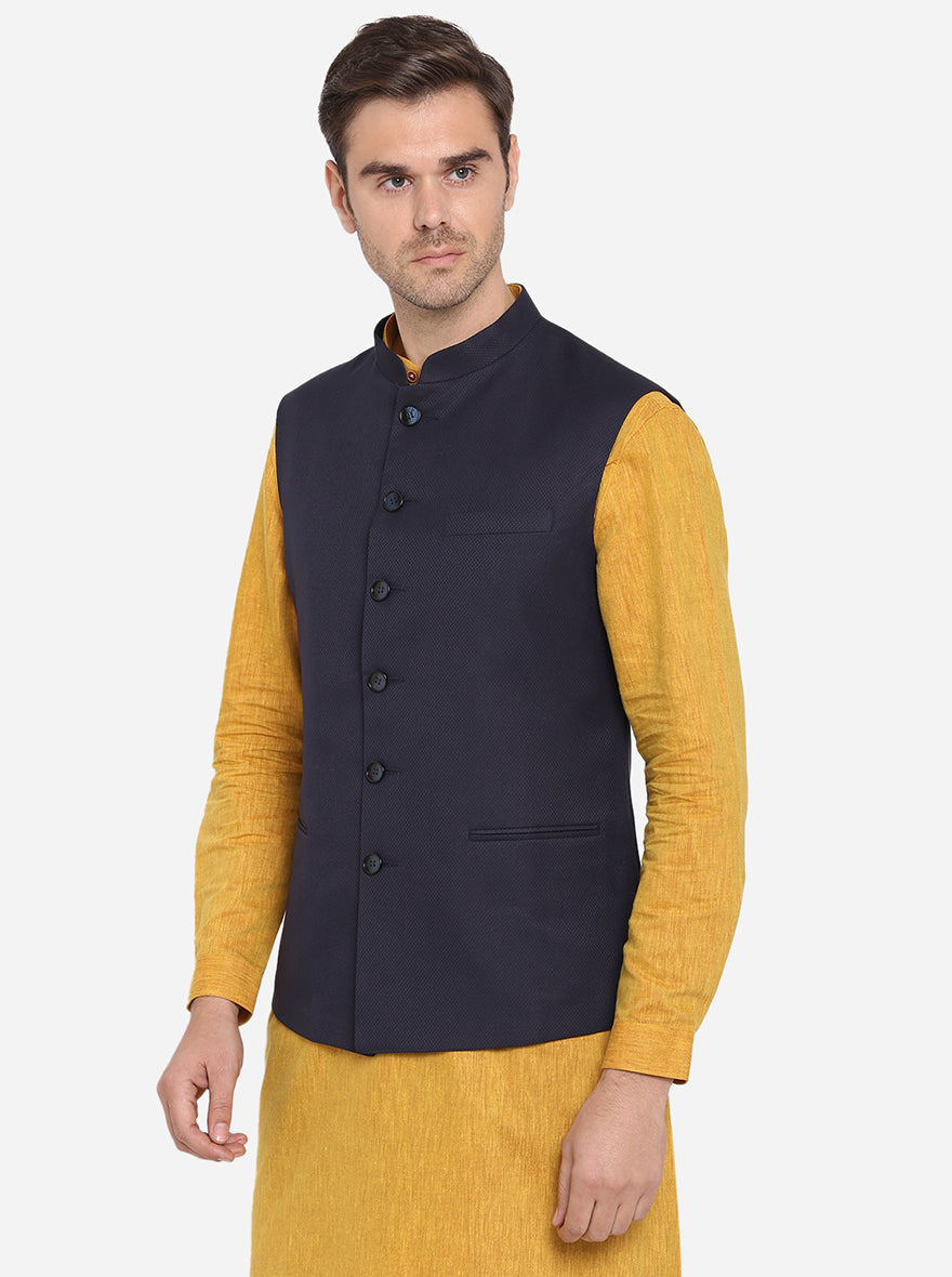 Navy Blue Bandhgala Jacket | Greenfibre