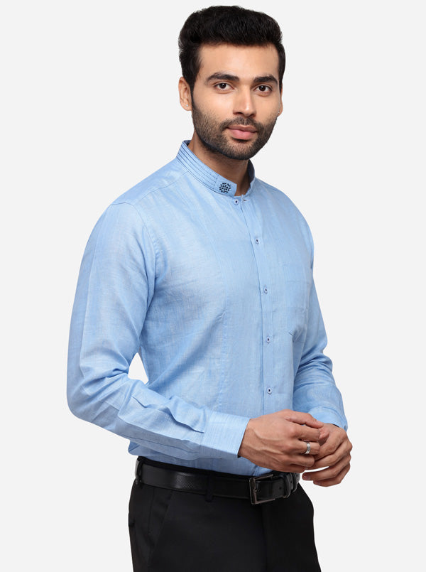 Sky Blue Solid Slim Fit Party Wear Shirt | JB Studio