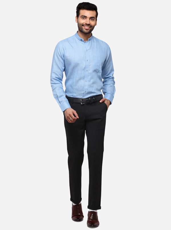 Sky Blue Solid Slim Fit Party Wear Shirt | JB Studio