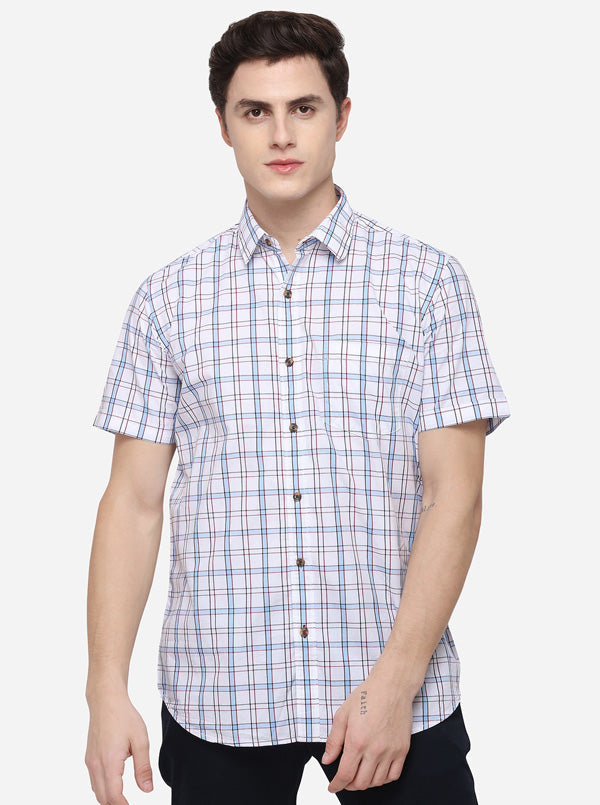 White Tailored Fit Checked Casual Shirt | JB Sport