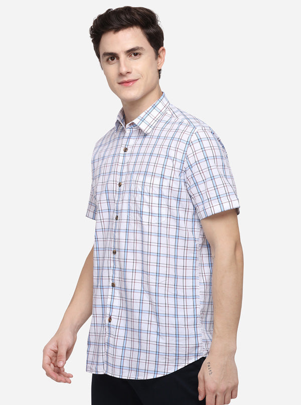 White Tailored Fit Checked Casual Shirt | JB Sport